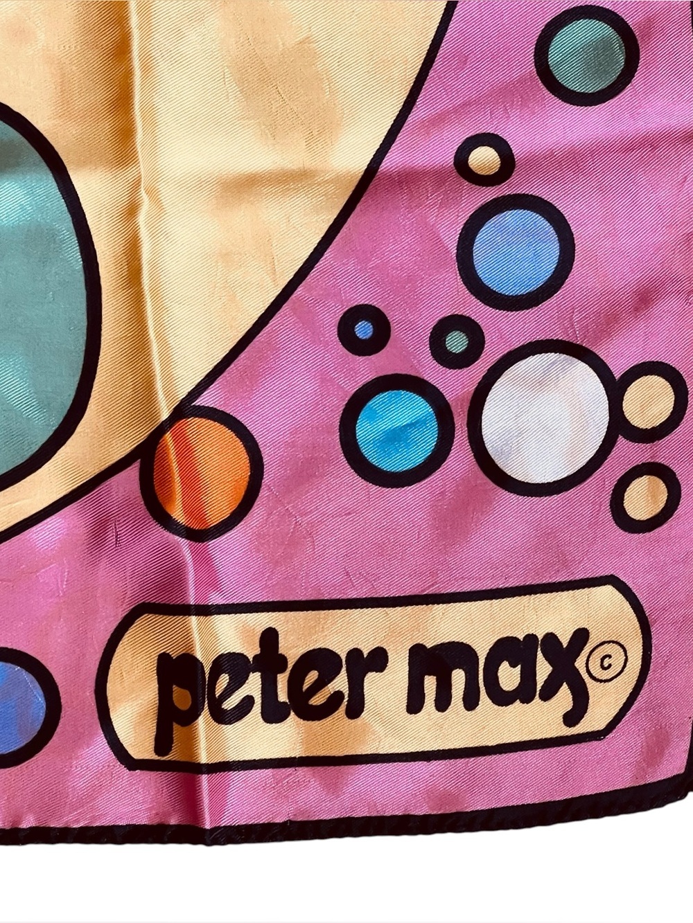 Peter Max 1970s Vintage Rare Pop Art Love Silk Scarf Psychedelic Colorful Pink - Picture 6 of 15
